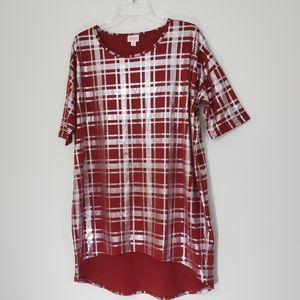 LuLaRoe Red/Silver Checked Blouse Size Large
